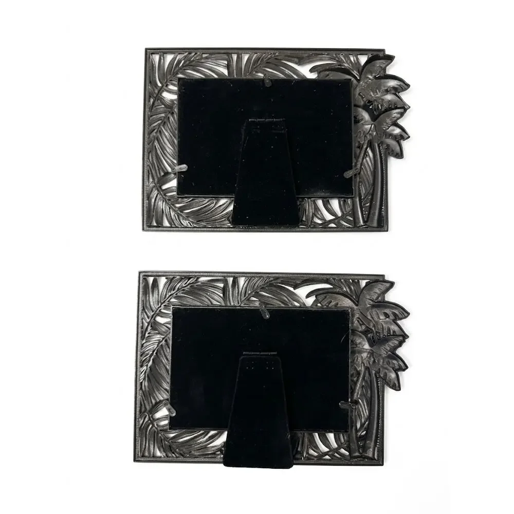 Vintage Tropical Palm Tree Picture Frames Set of 2, Bronze Finish and Rhinestone
